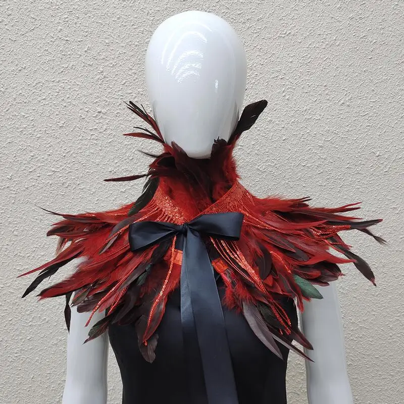 luxurious-halloween-feather-faux-collar-scarf-cosplay-stage-performance-wedding-celebration-bow-tie-prop-dress-shirt-accessory