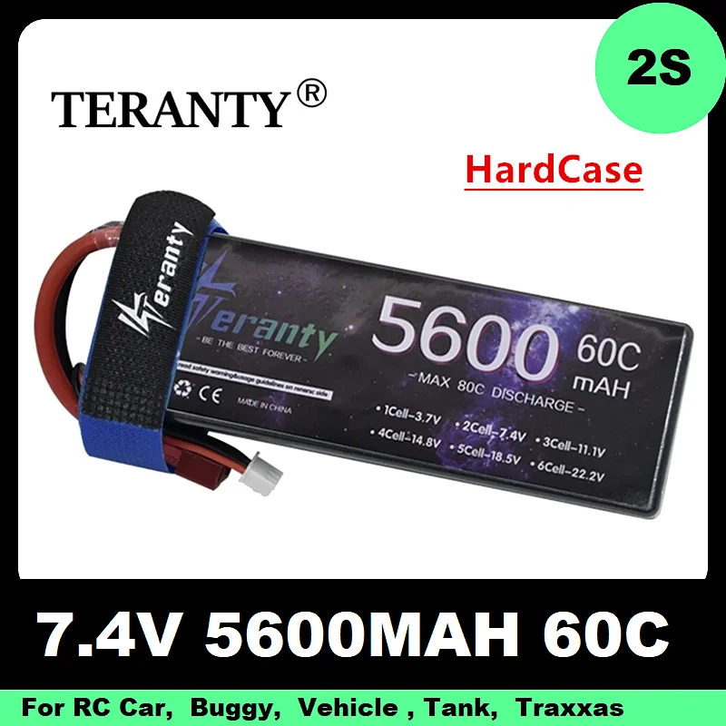 TERANTY 2s 7.4V 5600mAh 60C Lipo Battery Hard Case Compatible RC Car Losi TR Slash Buggy With T XT60 XT90 TAMIYA 7.4V Battery