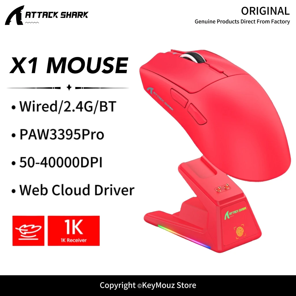 ATTACK SHARK X1 Lightweight Wireless Gaming Mouse PAW3395PRO 40 K DPI OMRON Switch 1KHz Esports Mouse for FPS Gamers