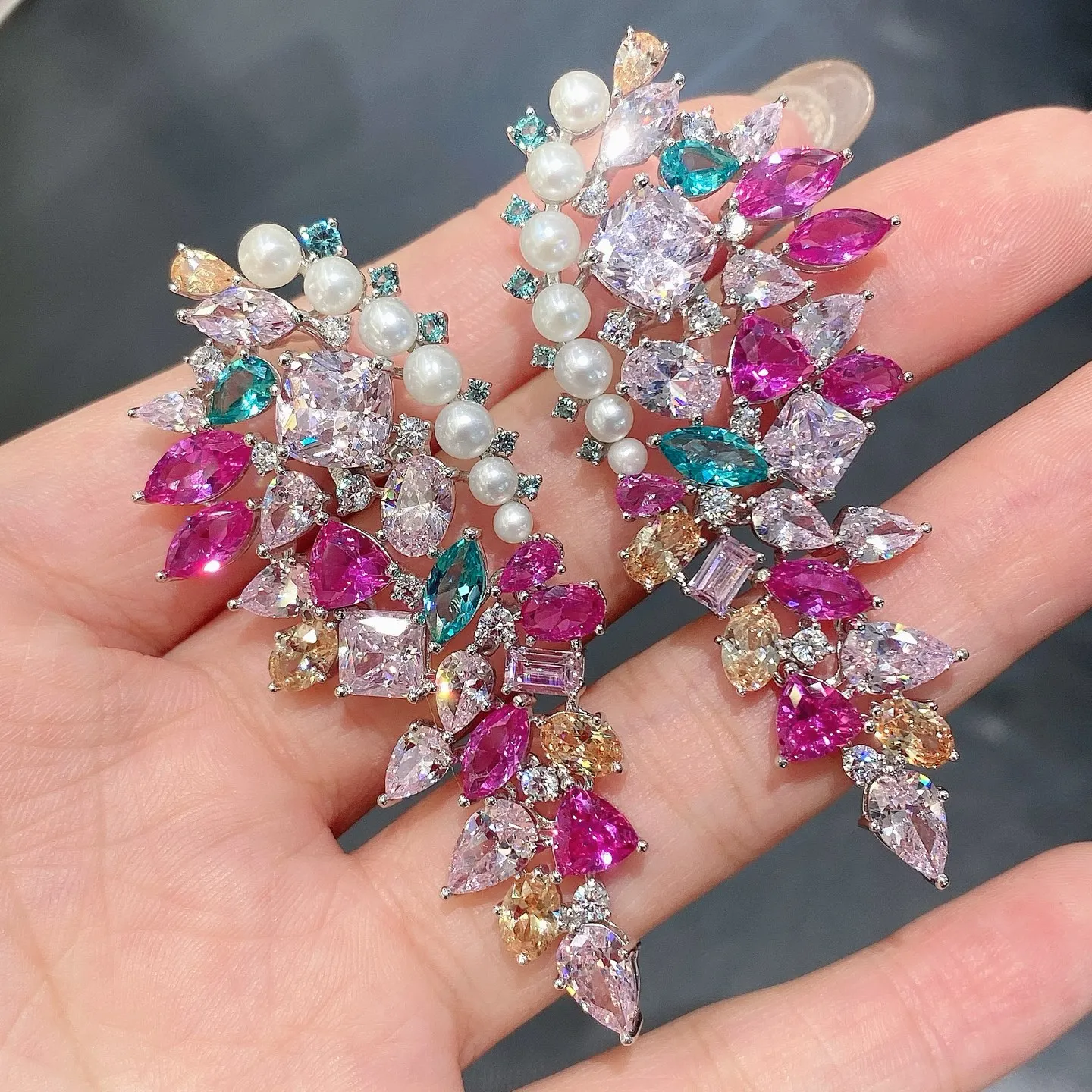 

ARIGAYA 925 Sterling Silver Lovely Pink Pearl Drop Earrings for Women Wedding Cubic Zircon Fashion Engagement Party Jewelry