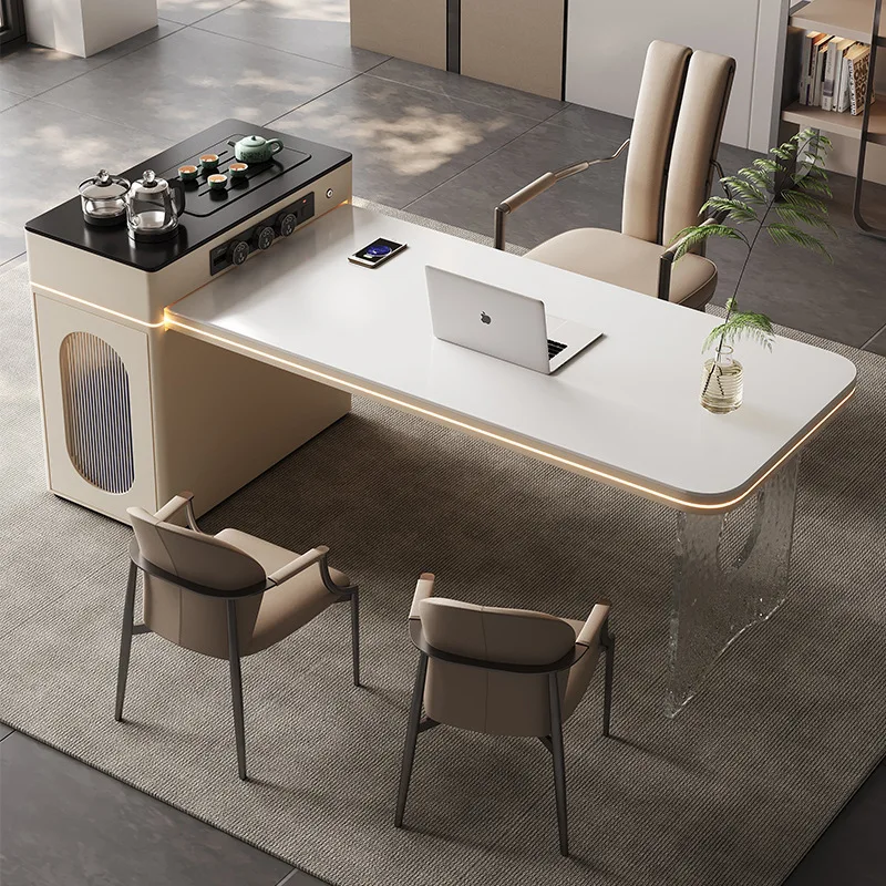 Rock slab island tea table dining table household small apartment tea table office retractable cabinet with drawers