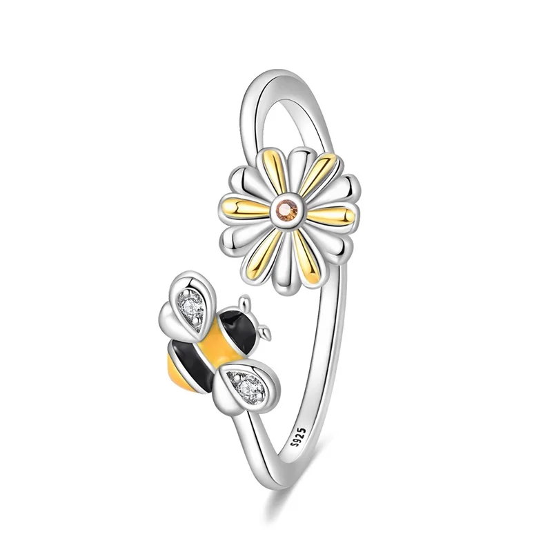 

2026 Popular 925 Sterling Silver Honeybee Flower Ring High Quality Original For Women Girls Birthday Graduation Jewelry Gifts