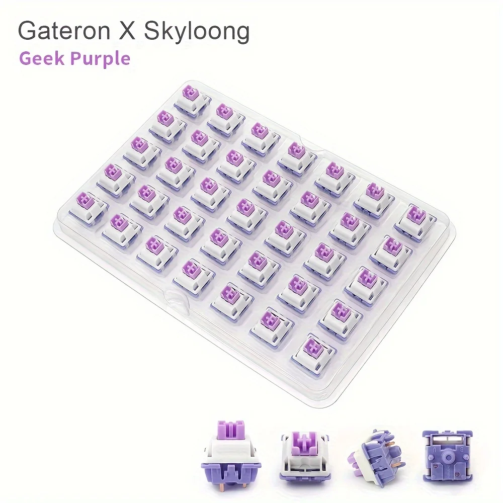 Gateron X Skyloong Mechanical Keyboard Switches 35Pcs Geek Purple/Silver Switch Pre-Travel Gateron Mechanical 5 pins Switches