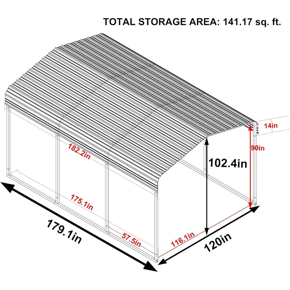 Outdoor Carport Canopy 10' x 15',Metal Carport Tent Heavy Duty, Garage Car Shelter Shade with Metal Roof, Frame and Bolts , Grey