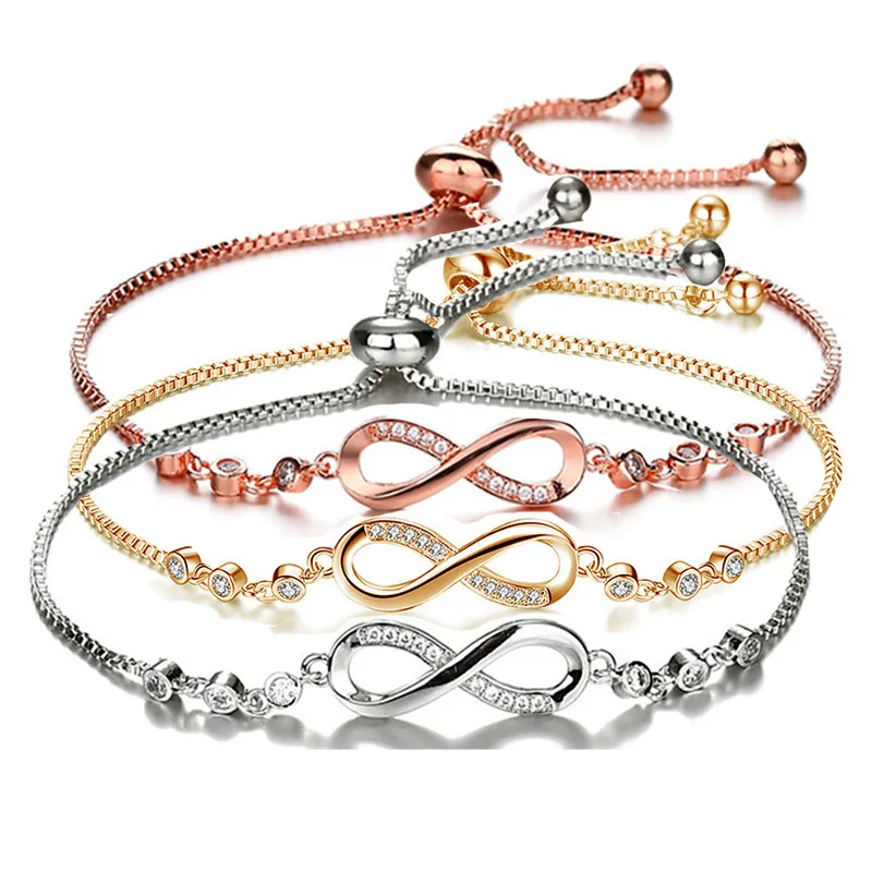 Fashion Crystal Infinity Bracelet For Women Summer Adjustable Cz Endless Love Charm Tennis Bracelet Birthday Jewelry Gift