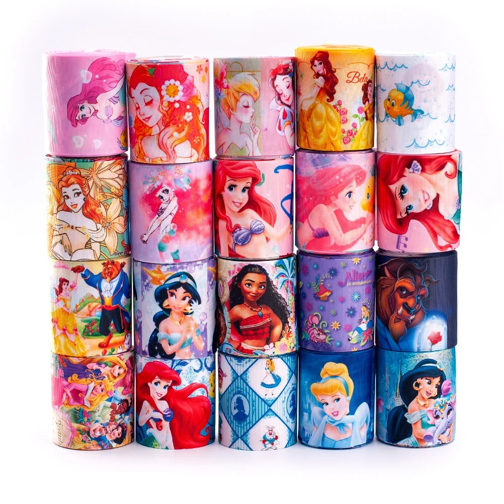 

Disney Princess Random Set 5yds 3'' 75mm Pattern Printed Grosgrain Ribbon for Gift Wrapping Hair Bow Craft,1 Yard of Each Design