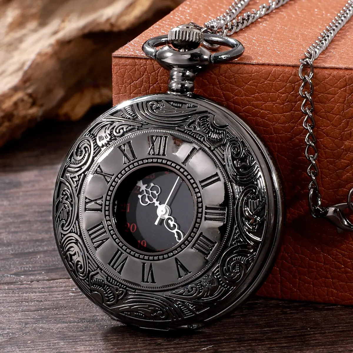 خمر سحر أسود للجنسين الأزياء الرومانية عدد الكوارتز Steampunk ساعة الجيب المرأة رجل قلادة قلادة مع سلسلة هدية