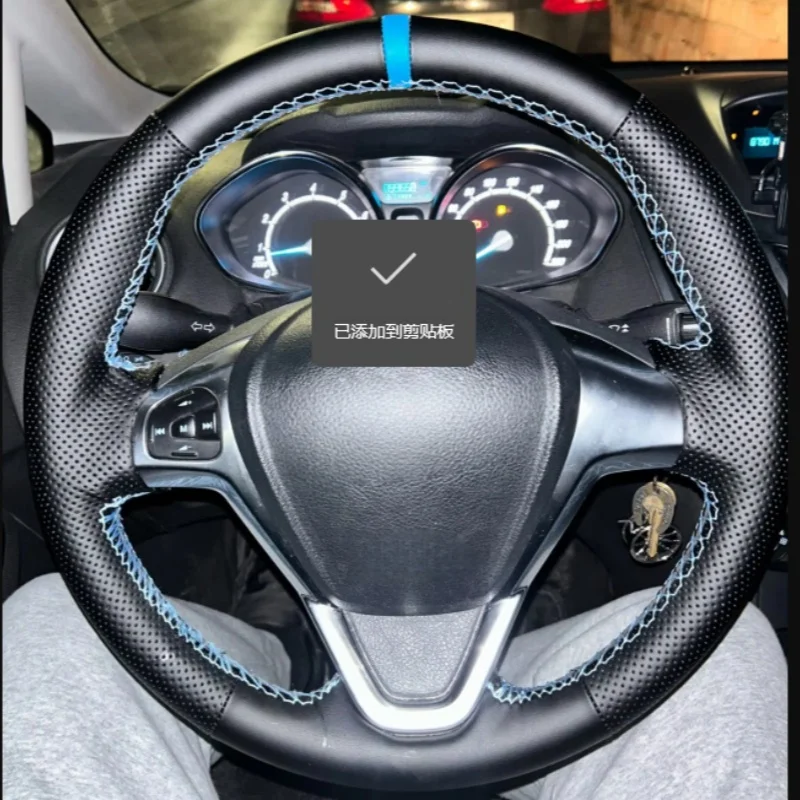 Customize Steering Wheel 2014-2017 For Fiesta 2008-2017 Car Steering Wheel Hand Stitched Black Leather Cover For Ford EcoSport