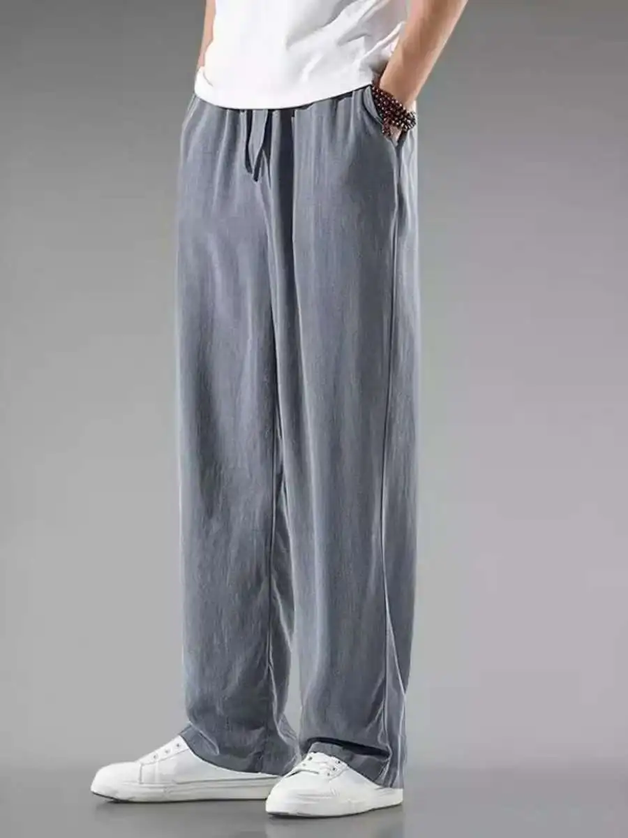 

New Men's Linen Casual Pants Lightweight Breathable Loose Straight Cotton Linen Summer Casual Wide Leg Trousers