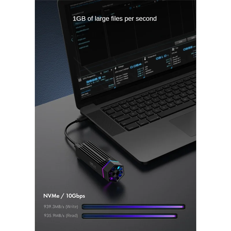 2025+  RGB SSD Enclosure M.2 NVME PCI-E to USB3.1 Gen2 Type-C JMS583 10Gbps SSD Case Radiator for 2280/2260/2242/2230 M.2 SSD