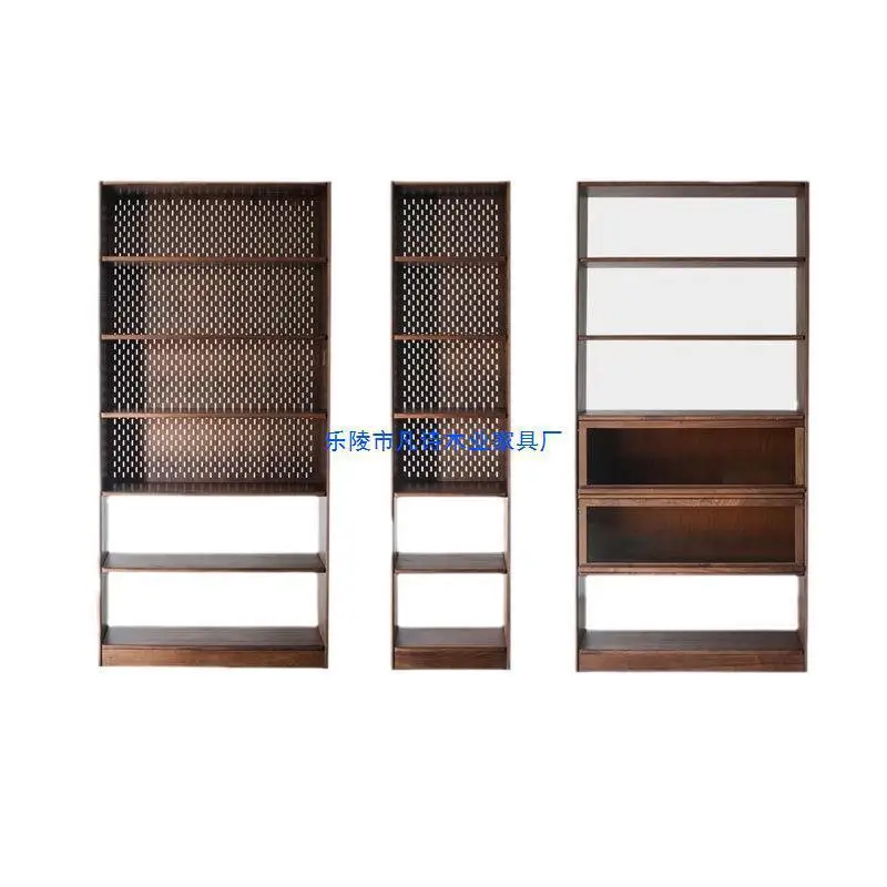 

Nordic solid wood full wall book display cabinet floor rack glass door combination cabinet floor