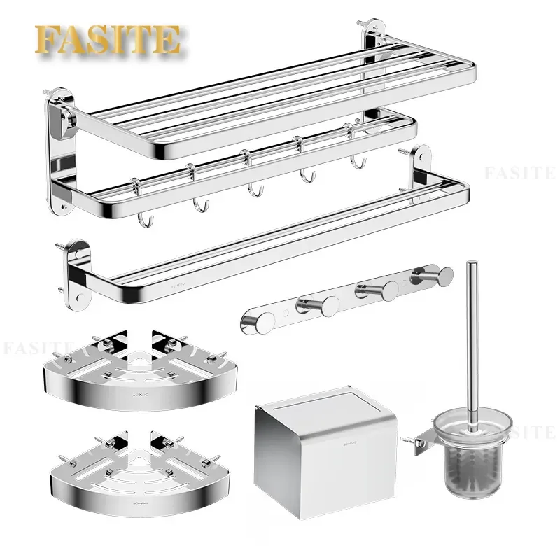 Stainless Steel Towel Rack Toilet Shelf Bathroom Set Wall Mounted Storage Organizer Holder for Bath Accessories