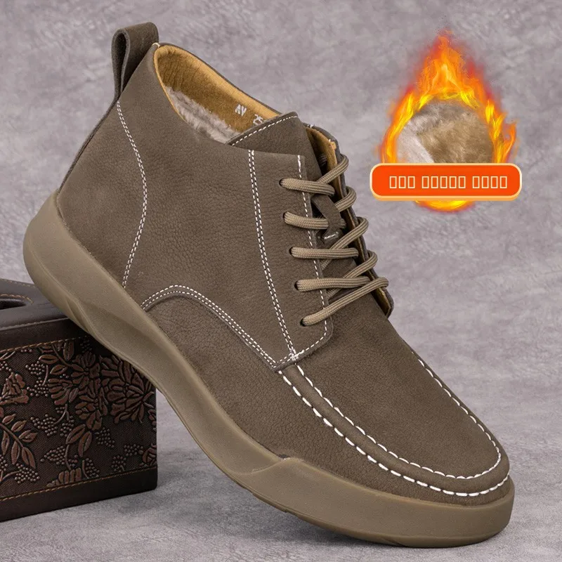 

Мужские зимние высокие ботинки из натуральной кожи с подкладкой из искусственного меха, в стиле ретро, рабочие, удобные, теплые