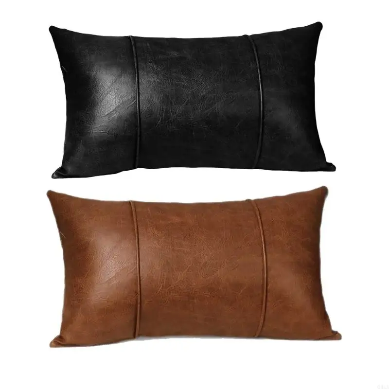 

Q0KA Luxury Stripeds Faux Leather Throw Pillow Cover Modern Design Sofa Bed Hypoallergenics Cushions Cover Protectors