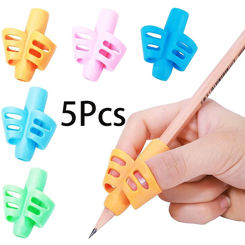 

5Pcs Silica Pencil Grasp Two-Finger Gel Pen Grips Children Writing Training Correction Tool Pens Holding for Kids Gifts