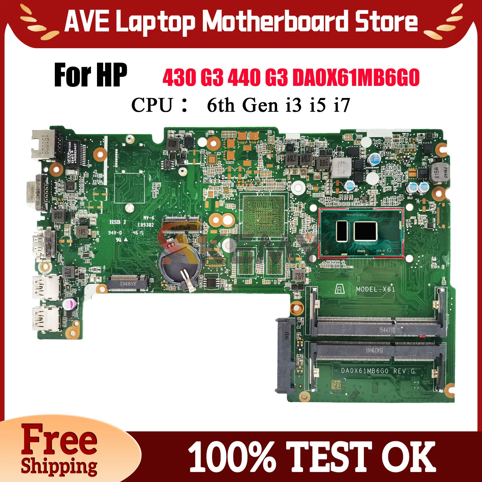 

DA0X61MB6G0 Материнская плата для ноутбука HP ProBook 440 430 G3 с процессором i3 i5 i7 DDR3L 830935-001 830934-601 100% полностью протестирована