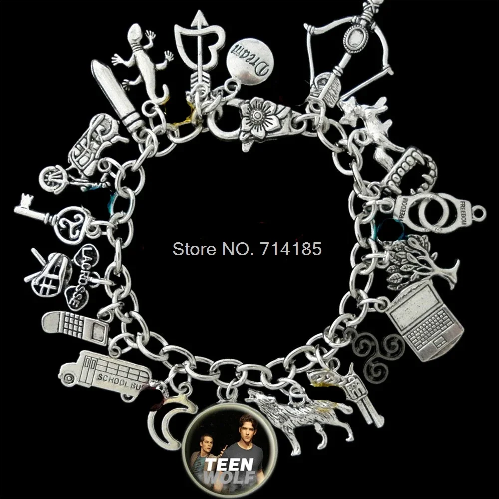 

12pcs Teen Wolf Inspired Charm Bracelet Silver Tone