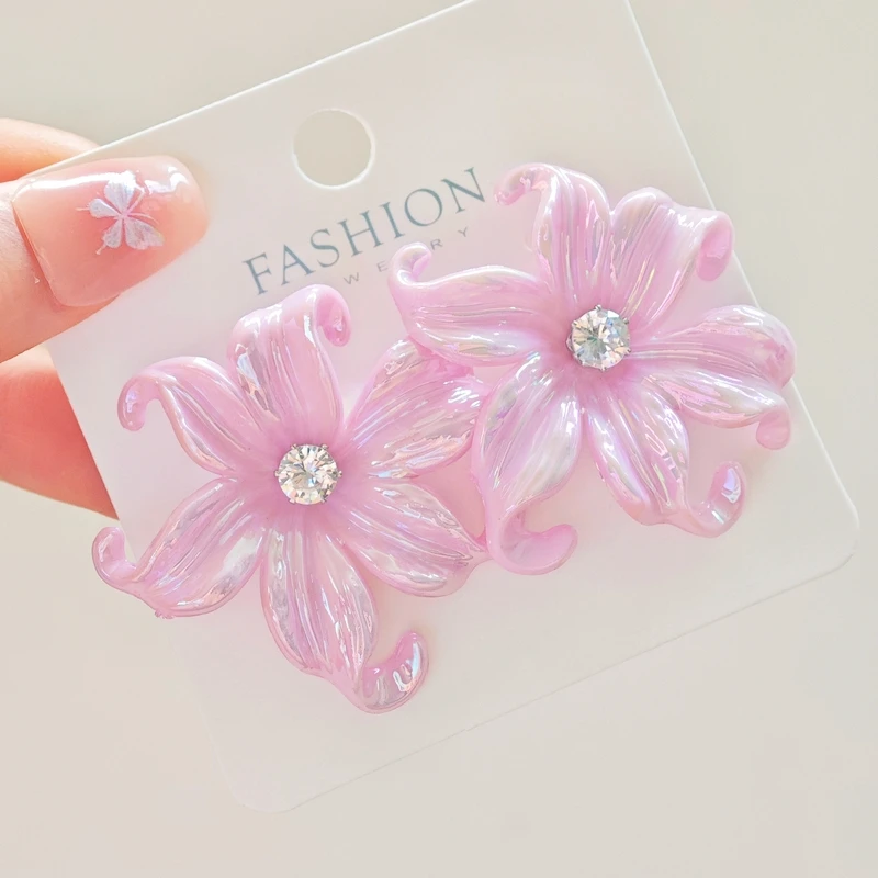 Colorful Acrylic Flower Stud Earring for Big Resin Pink Flower Crystal Stud Earrings For Women Wedding Party Jewelry Valentine's