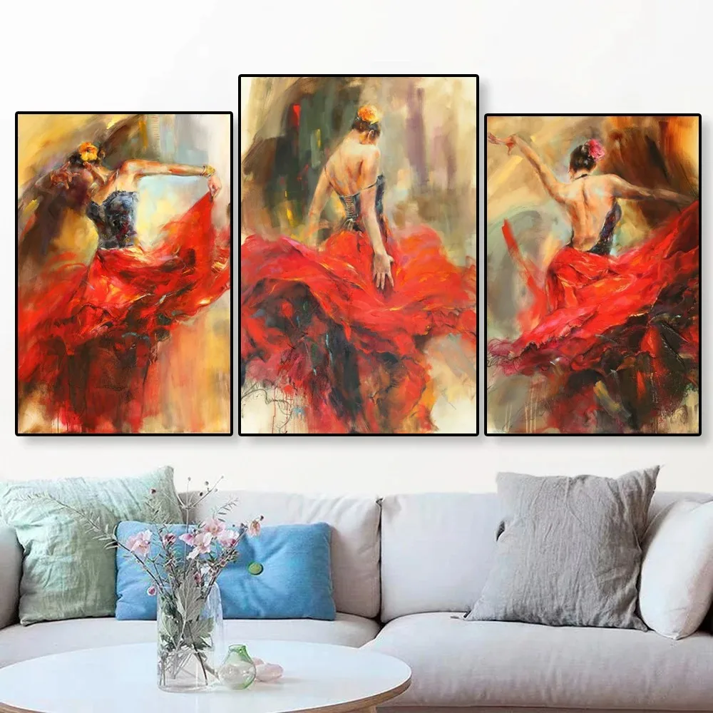 Modern Colorful Poster Spanish Flamenco Beauty Dancer Art Oil Canvas Painting Vintage Figure Prints Wall Art Pictures Home Decor