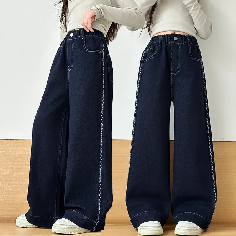 

Girls Jeans Spring Autumn New Style Kids Fall Fashion Wide Leg Denim Pants Loose Straight Long Trousers for Big Children's