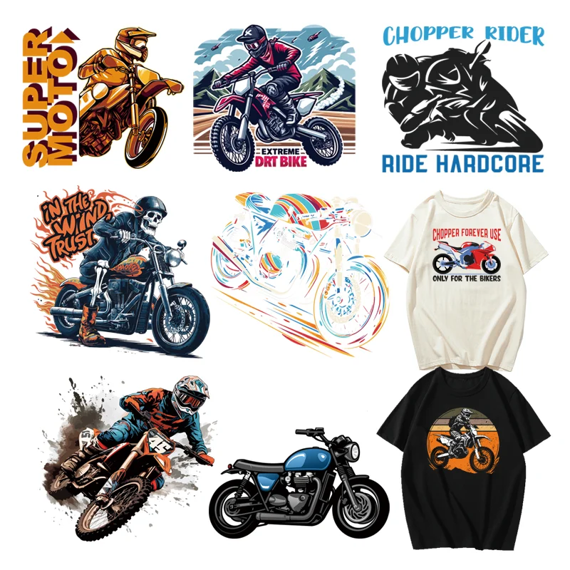 Nouveaux passionnĂ©s de moto vĂȘtements patchs thermoadhĂ©sifs fer sur transfert autocollants en vinyle auto-adhĂ©sifs bricolage T-shirt dĂ©coration