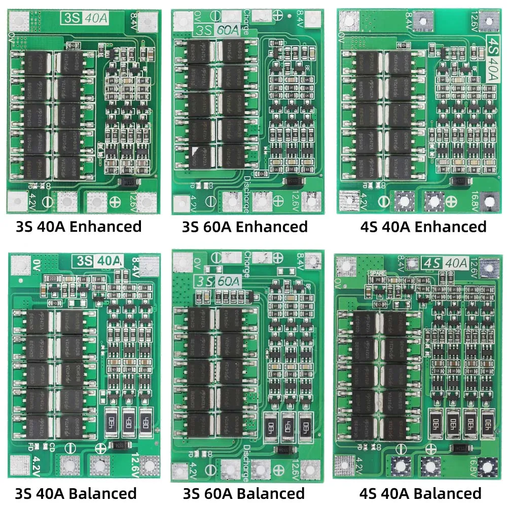 3S 4S 20A 40A 60A Li-ion Lithium Battery Charger Protection Board 18650 BMS Drill Motor 11.1V 12.6V/14.8V 16.8V Enhance/Balance