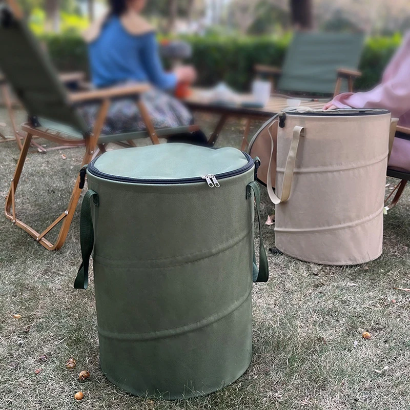 

Camping Trash Can Pop-up Foldable with Lid, 37L Oxford Fabric Recycling Bin, Outdoor Garden Yard Garbage Storage Pail for Hiking