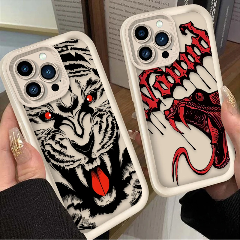 Beast Tiger Snake Pattern Case For iPhone 16 15 14 13 12 11 Pro Max X XS X S Max XR SE 2020 7 8 Plus Shockproof Silicone Capa