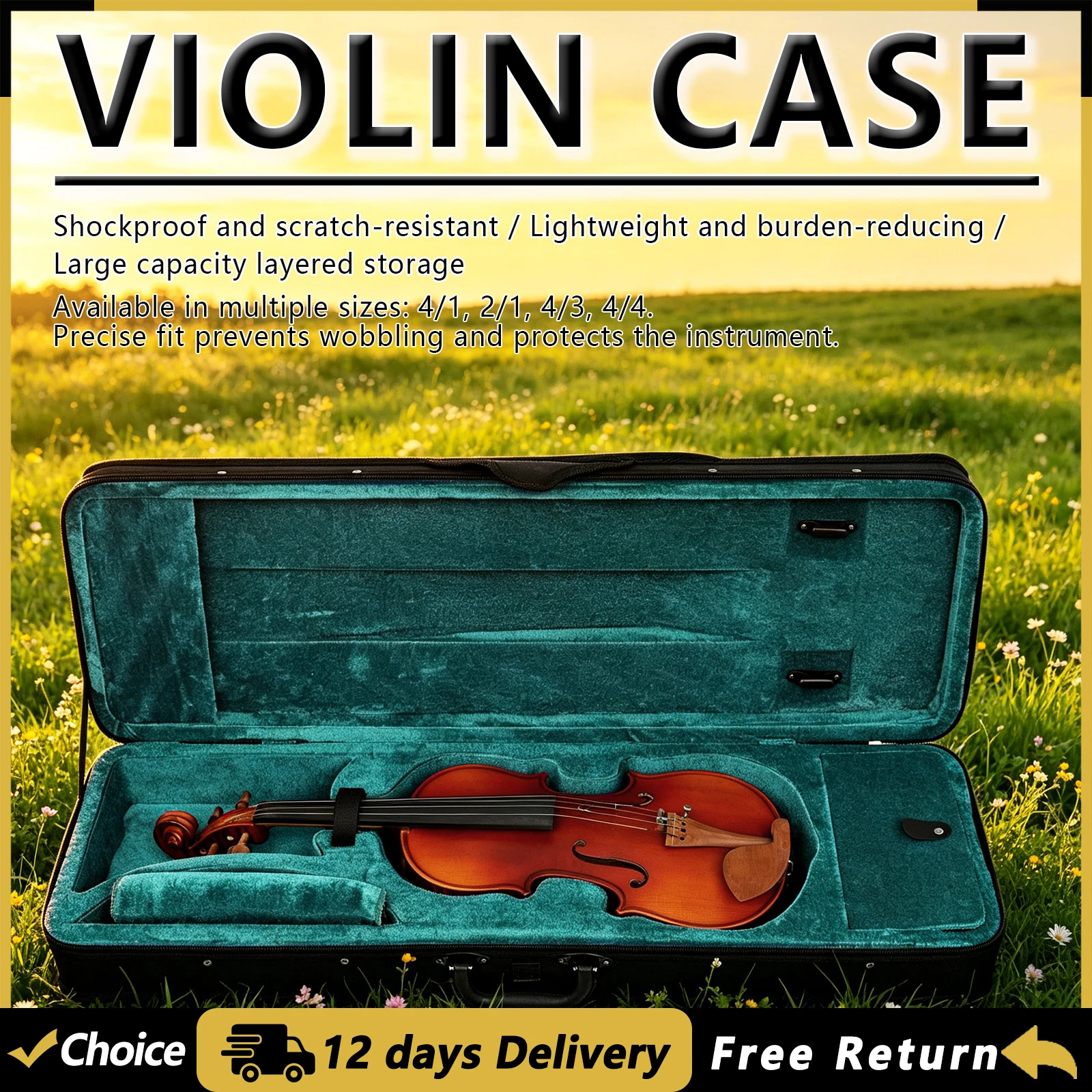 IRIN Violin Case Suitcase Fiddle Box Waterproof Shockproof Oxford Cloth Storage Box with Hygrometer Violin Bag 4/4 3/4 1/2 1/4