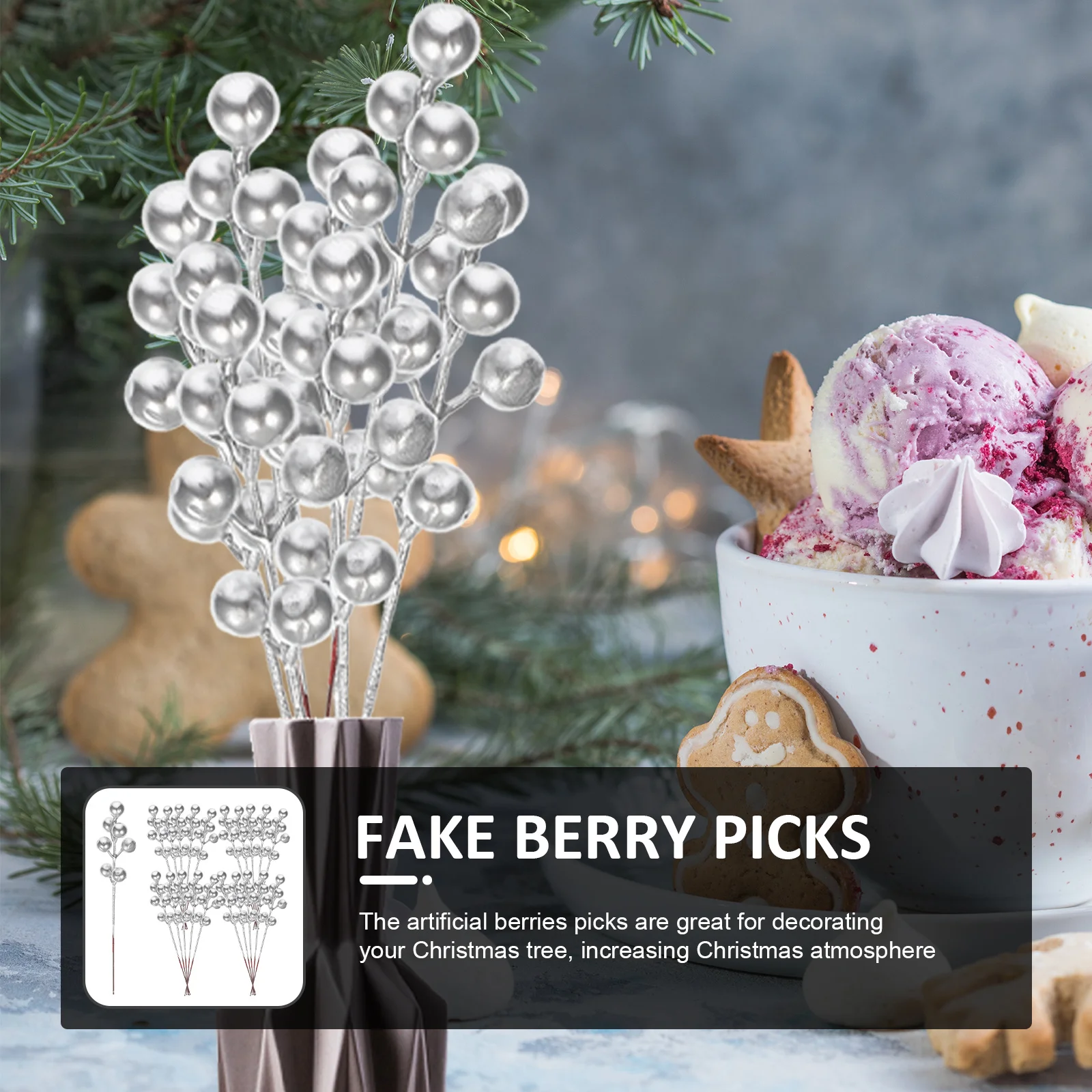 

30Pcs Fortune Fruit Decor Christmas Artificial Berry Stems Bright Colorful Lifelike Fake Branches for Tree Arrangement Vase