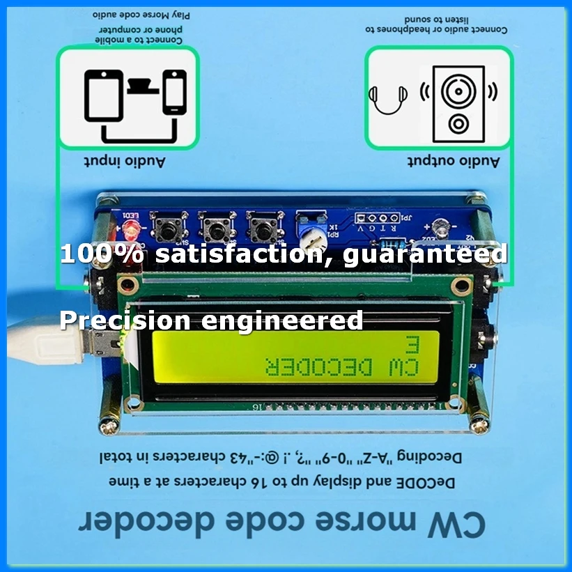 CW Morse Code Decoder DIY Kit CW Trainer Morse Code Decoder DIY Electronic Component Kit with Digital LCD-ABAM