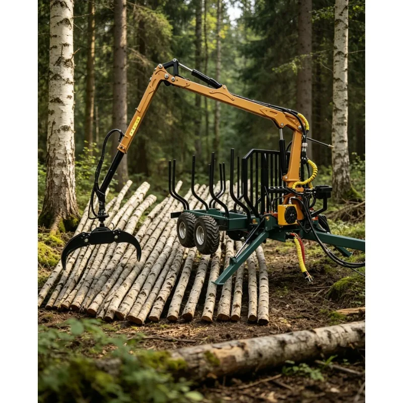 Factory Direct Hydraulic Log Trailer Crane Grapple 10T Forestry Timber Trailer CE Certified Diesel Engine Heavy Duty Wood Loader