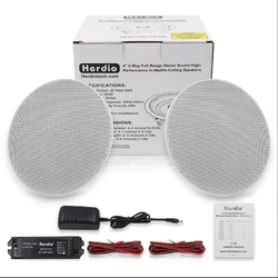 Herdio 4'' 2PCS Flush Mount 2 Way Full Range In Wall Bluetooth Ceiling Speakers Perfect For Humid Home Outdoor Placement Office