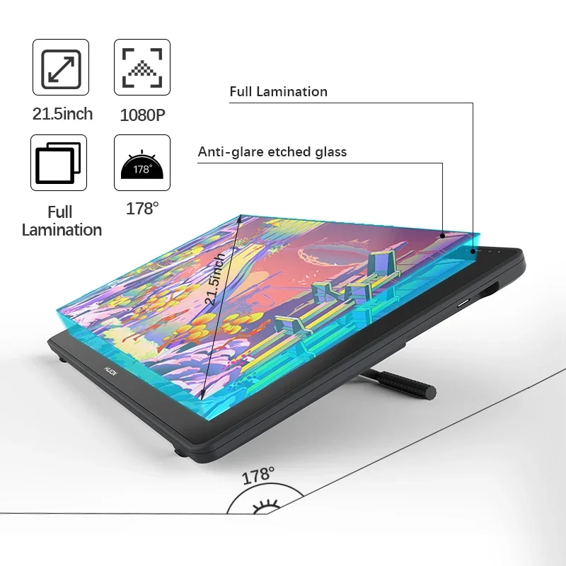 KAMVAS-22 Plus Digital LCD Desenho Gráfico Caneta com Stylus, Artista Design, 140% SRGB, 60 Graus