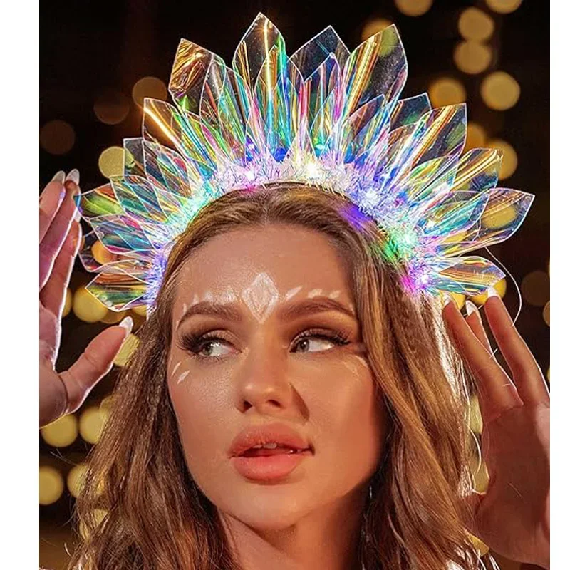 

Light up Headband Glowing Crown LED Laser Hair Band Flashing Headpiece Luminous Crown Nightclub Cosplay Party Headwear Hair