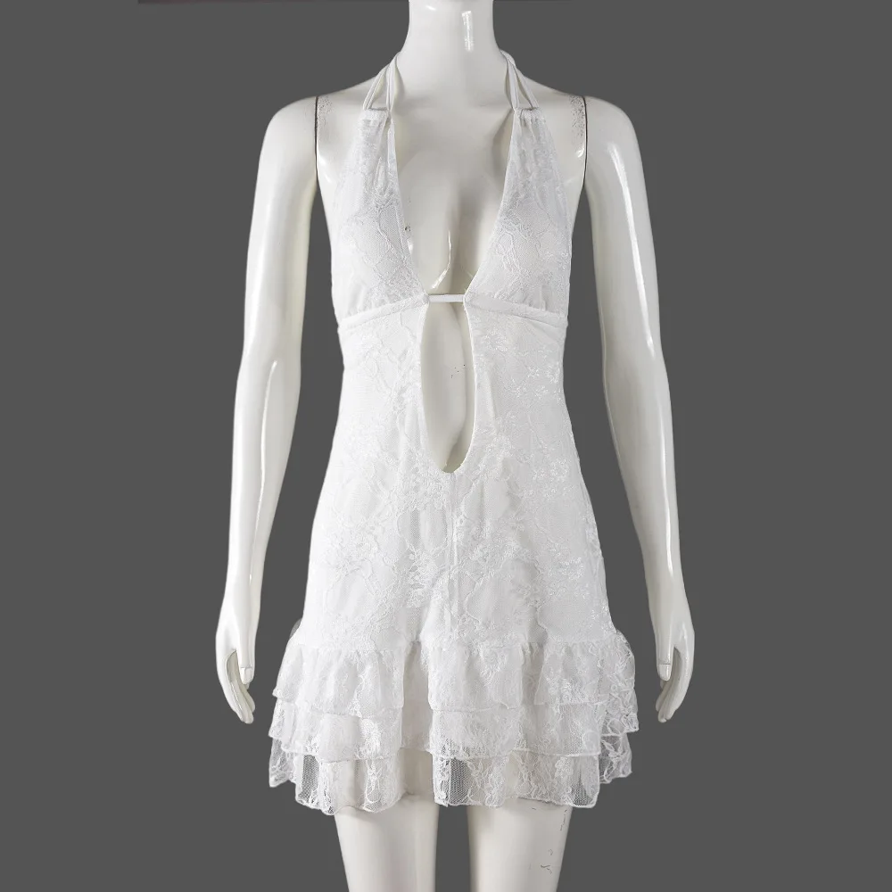 Vestidos para mulheres halter em camadas bolo vestido de baixo pescoço sexy sem costas meia-noite festa 2025 férias de verão bodycon saia curta y2k