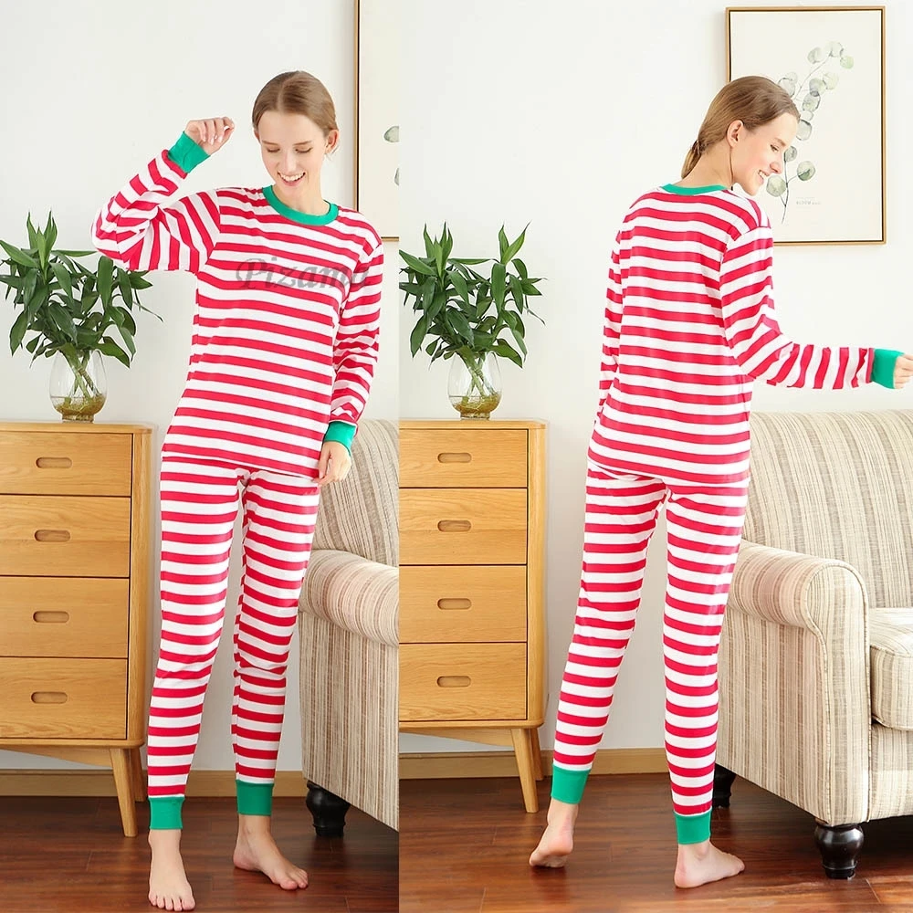 Red and White Striped Family Christmas Pajamas Xmas Nightwear Children\'s Homewear Mother Father Kids  Xmas Homewear Nightwear