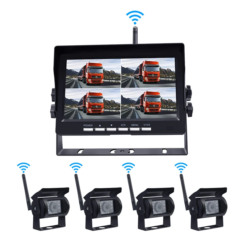 1080p 7inch Wireless Truck Camera Rearview CCTV System 4 Cameras With One With Audio Recording Function