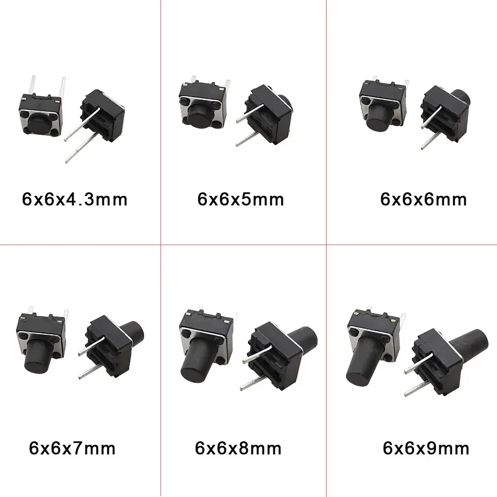 20/50/100 Pz Micro Interruttore Tattile Momentaneo Tact DIP Switch 2Pin 6x6mm Micro Touch Interruttore di Pulsante alto 5mm 6mm 7mm 8mm 9mm