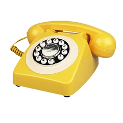 Retro Yellow Telephone for Home Office, Corded Classic Old Fashion Landline Phone, Wired Antique Decorative Desktop Phones