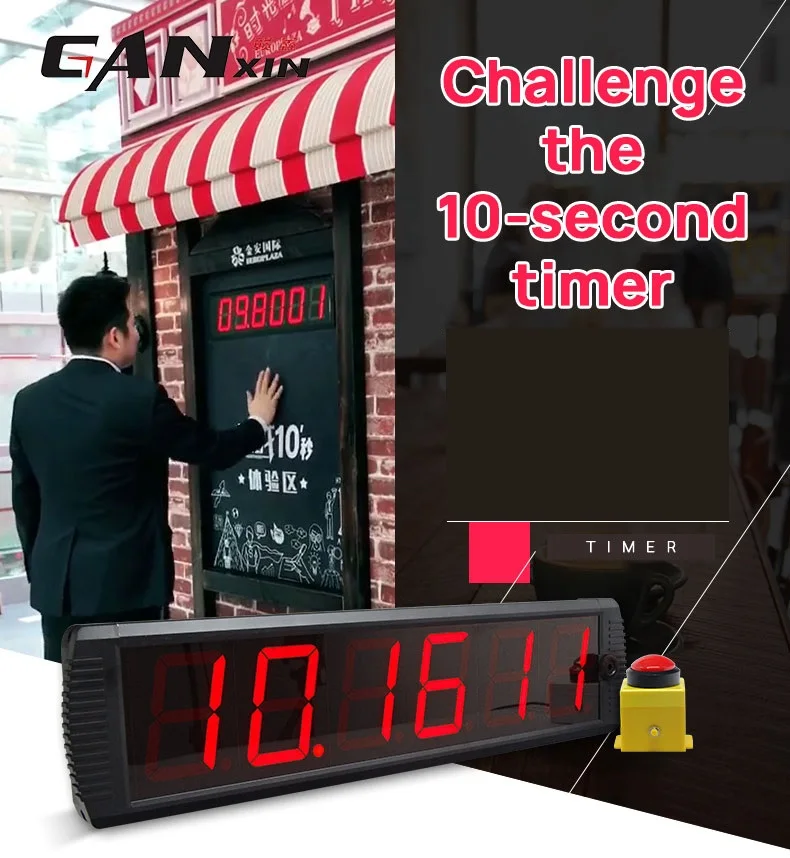 

Family Party Popular Luck Challenge 10 Seconds Game Timer LED Red Digital Countup Clock With Start Stop Button