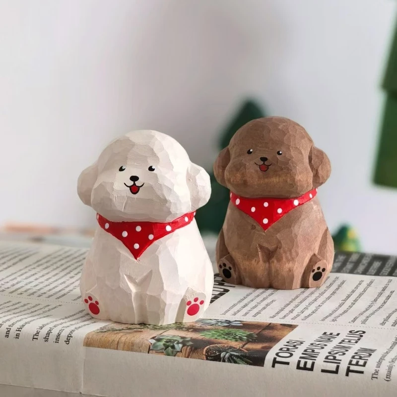 Handmade Teddy Dog Woodcraft Lovable Puppy Figurine Bedroom Decoration Pet Inspired Statue Miniature Cute Festival Birthday Gift