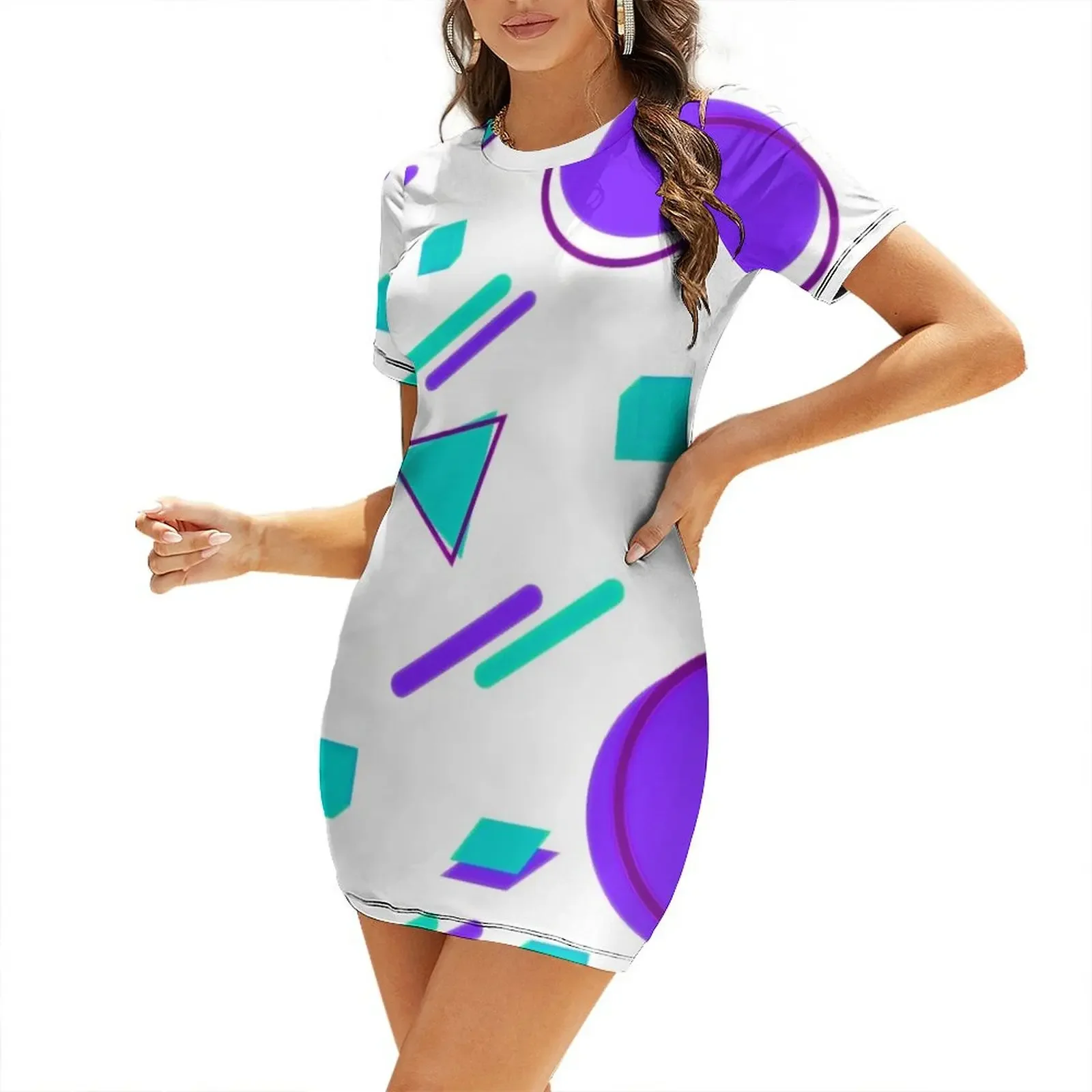 Memphis Style Geometric Short-Sleeved Dress Bride dresses elegant women's sets sexy dress