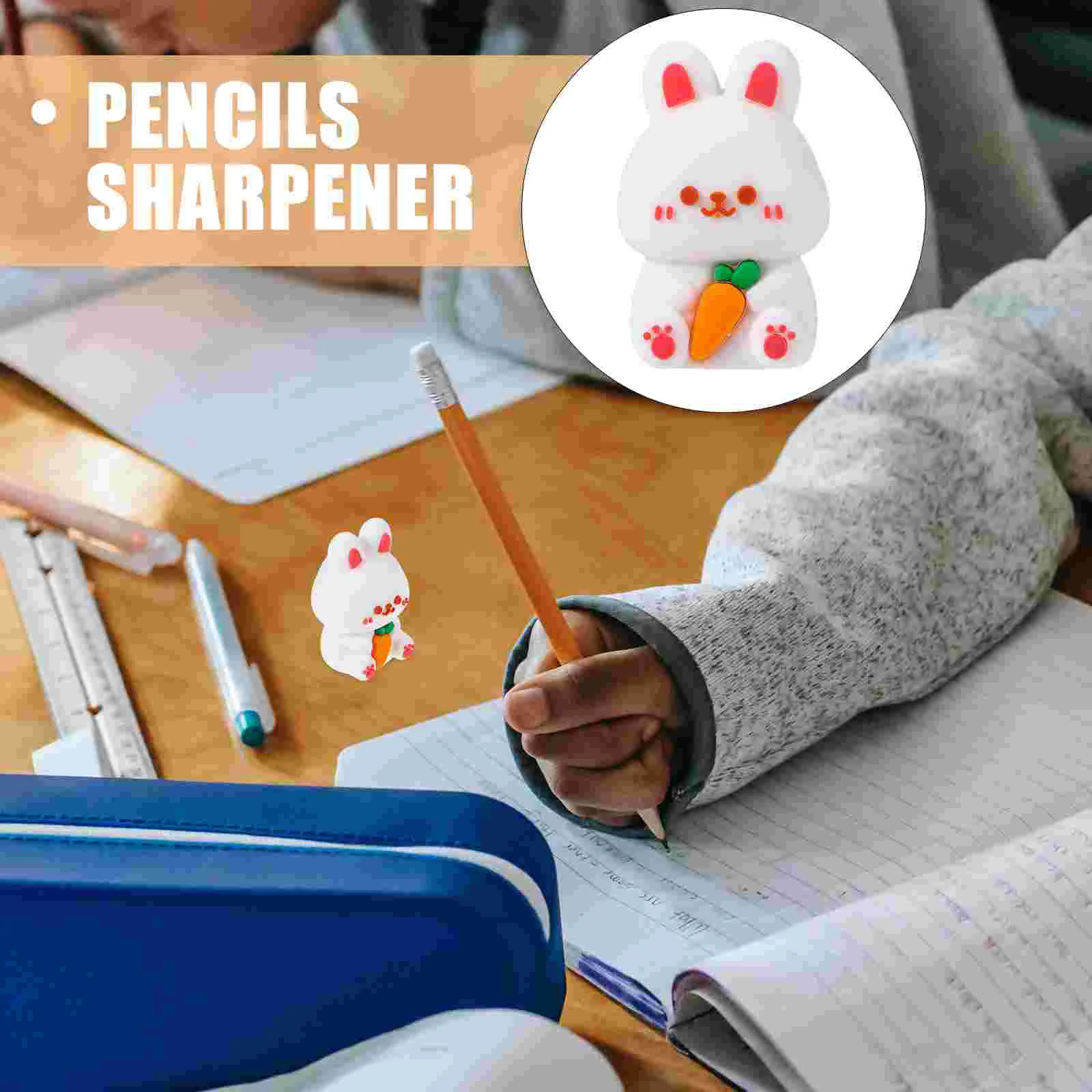 Pencils Sharpener Gifts for Little Girl Eyebrow Chopper (Carrot Rabbit) Hand Held Small Cute White Office