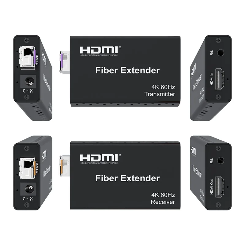 Extensor de fibra HDMI 4K60, hasta 20km a través de Cable de fibra óptica LC, transmisor y receptor de vídeo, compatible con extracto de Audio de 3,5mm HDR10