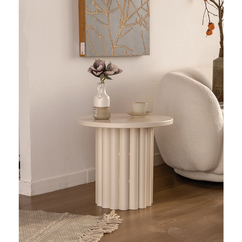 

Cream style white round coffee table side small apartment simple coffee table