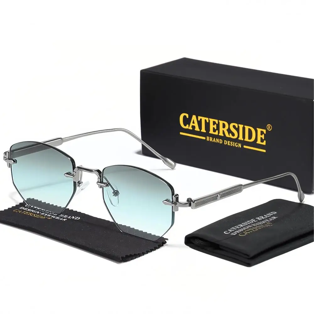 CATERSIDE Herrenmode Retro Rahmenlose Sonnenbrille Polygon Randlose Y2K Sonnenbrille Frauen Reise Party Business Brillen UV400 – Detail 5