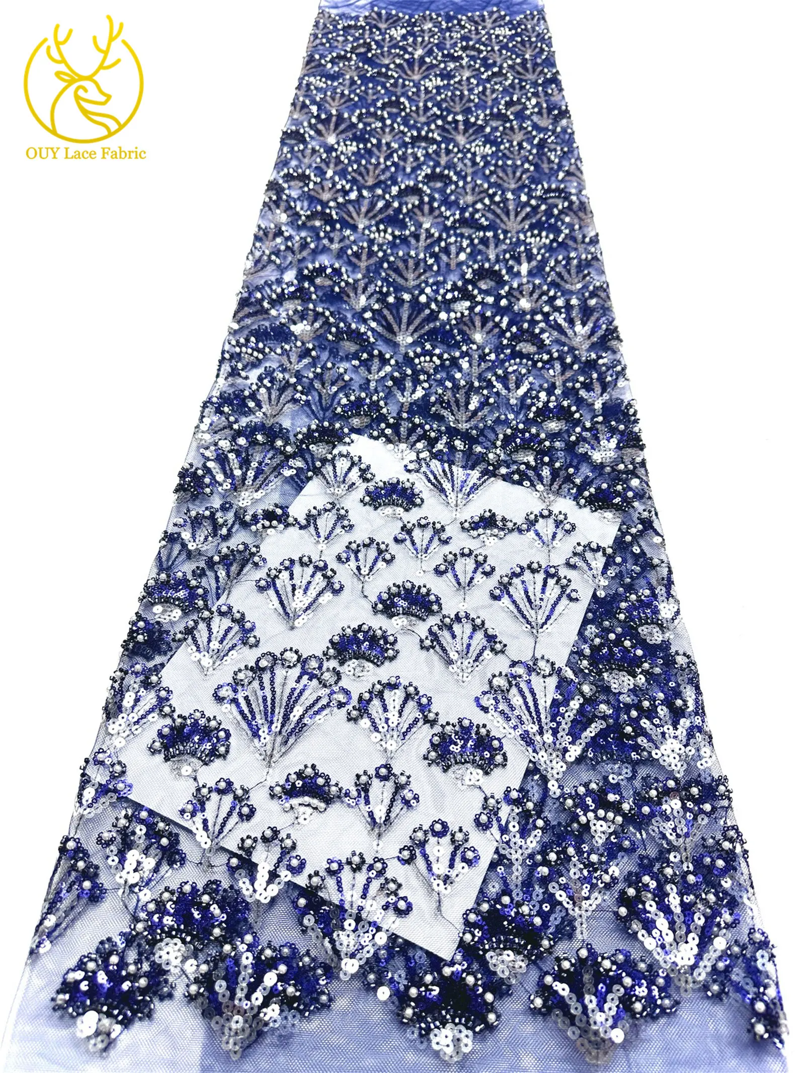 Luxuriöser französischer Perlen-Pailletten-Spitzenstoff 5 Yards Premium Hochzeitsstoff Nigerianischer Bräutigam Bestickter Tüll-Spitzenstoff für Brautkleider – Detail 22