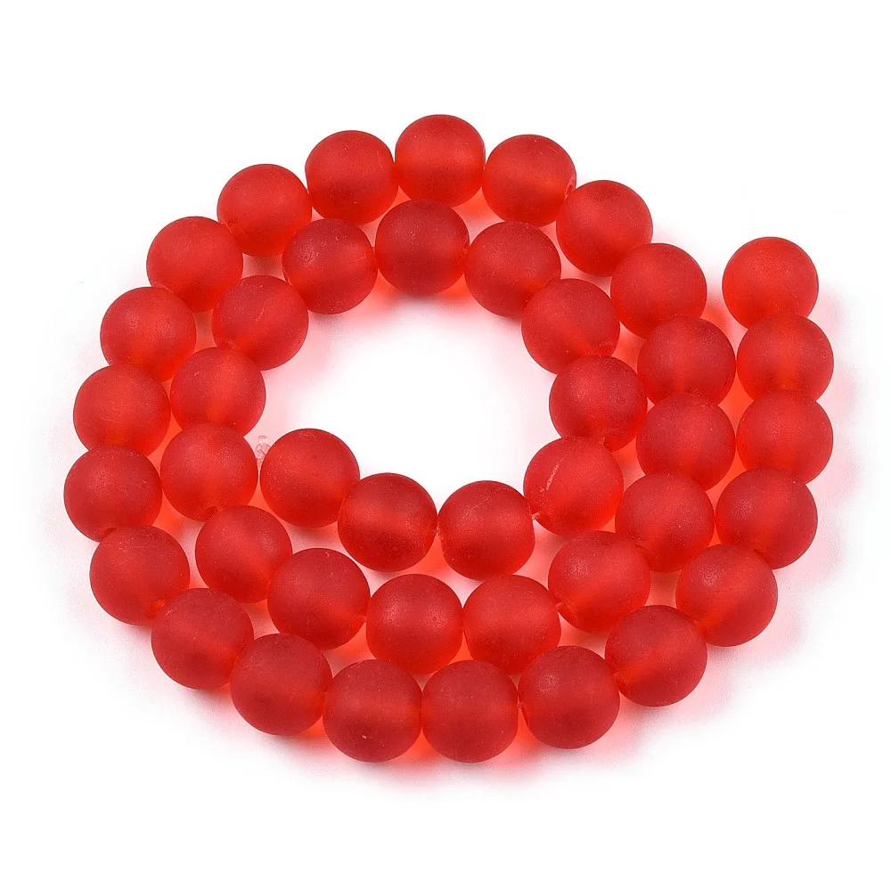 1strand Transparent Glass Beads Strands Frosted Round Red 9.5~10mm Hole: 1.5mm 41~42pcs/strand 14.88~15.12 inch(37.8~38.4cm)