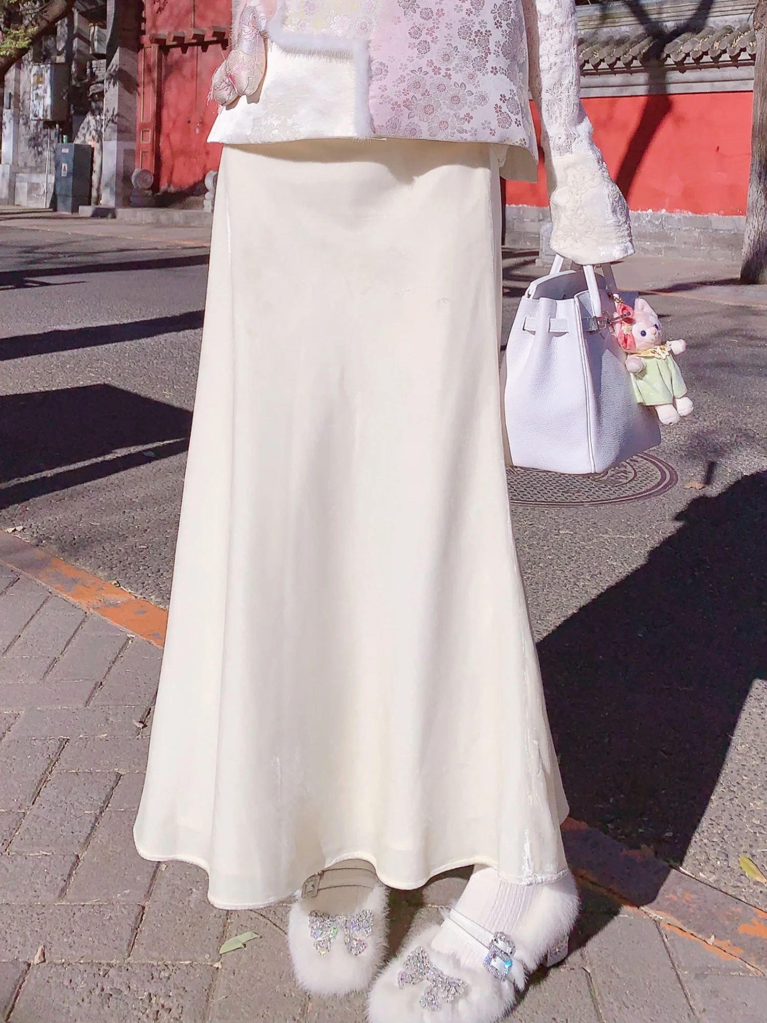 

MissLuxury Anne Holiday Autumn Winter New Sle Silk Velvet Long Skirt Women High Waist Versatile Ele Young Casual Faion